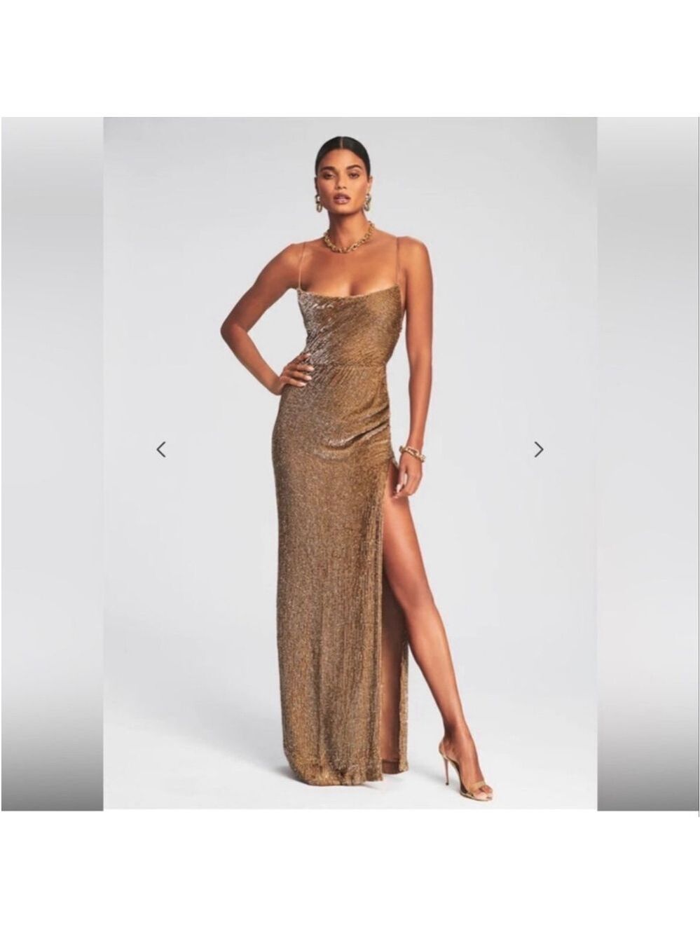 Women's retrofête Bronze Sequin Cowl Neck Maxi Dress S